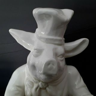 White Ceramic Country Kitchen French Chef Pig Statue W Chalkboard Menu Home Deco