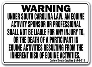 South Carolina Equine Sign Activity Liability Warning Statute Horse Barn Stable