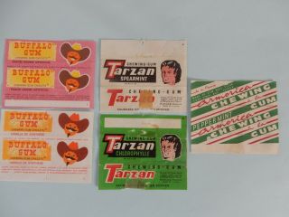 5 Diff.  Chewing Gum Wrappers Buffalo Tarzan Armorica France Late 60 