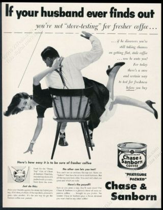 1952 Husband Spanking Spanks Wife Photo Chase & Sanborn Coffee Vintage Print Ad