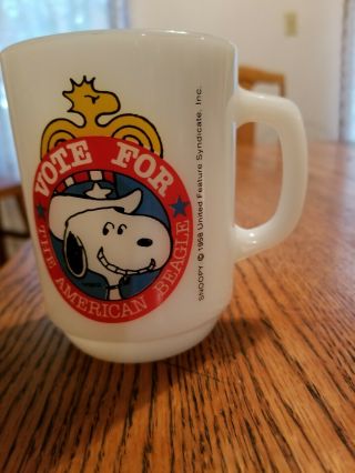 Vintage 1980 Anchor Hocking Fire King Snoopy Vote For The American Beagle Mug