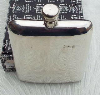 English Pewter Hip Flask 8 Oz.  Wit Makers Marks On Front.  Made In Sheffield Boxed