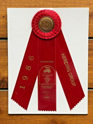 Vintage 1986 Akc Herding Dog Show Red Ribbon 12x9 Ft Collins Oklahoma 2nd Prize
