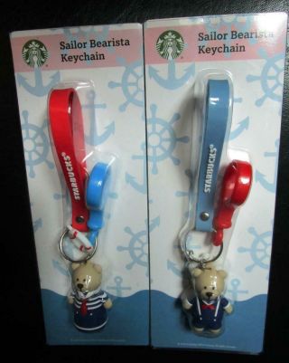 2019 Set Of 2 Starbucks Sakura Bearista Sailor Keychain Boy & Girl
