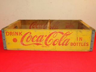 Vintage Yellow Coca - Cola Coke 12 Oz 6 Pack Bottles Wood Crate 1960 Chattanooga