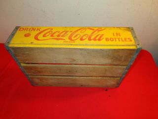 Vintage Yellow Coca - Cola Coke 12 oz 6 Pack Bottles Wood Crate 1960 CHATTANOOGA 6