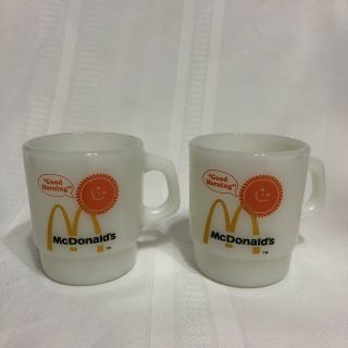 2 Vintage Fire - King Mugs 1976 Mcdonald’s “good Morning” Coffee Cups Milk Glass