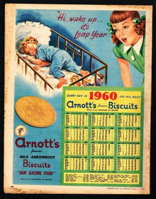 Arnotts Ad Leap Year Calendar Page Advert 1960 Vintage Print Ad Retro