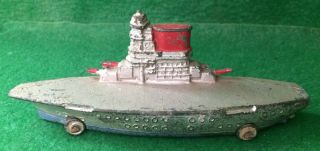 Vintage Pop Metal Tootsie Nautical Toy Battleship Boat Ship On Wheels