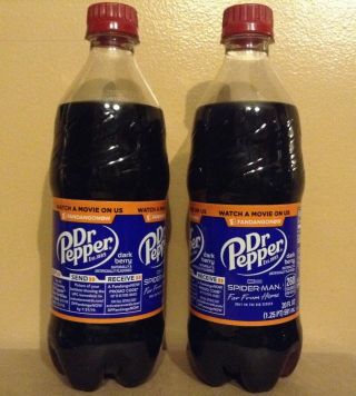 2 Limited Edition Dark Berry Dr Pepper 20 Oz Bottles,  Spider Man Far From Home