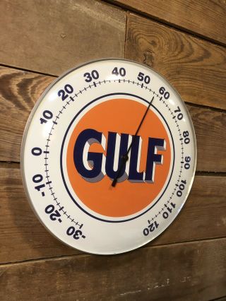 Gulf Gas Pump Sign Thermometer Station Shell Texaco Weather Rain Farm Garden