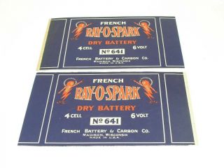 2 Antique 1920 French Ray O Spark Dry Battery Signs From Madison Wis.