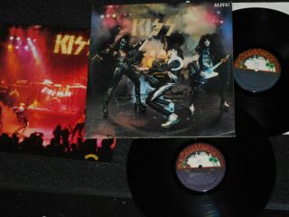 Kiss Alive Double Vinyl Lp 1st Pressing 1975 Nblp - 7020 Booklet Blue Labels