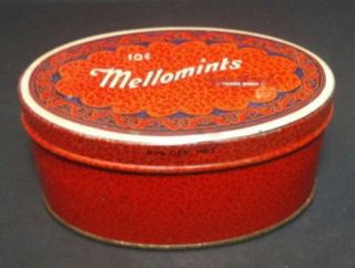 Vintage Mellowmints 10 Cents Satin Finish Oval Candy Tin