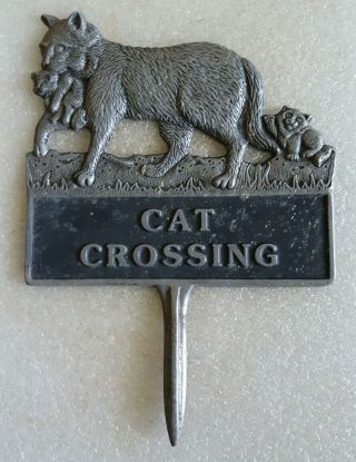 Vintage Cat Crossing Sign Embossed Cast Aluminum Metal Yard Sign Cat & Kittens
