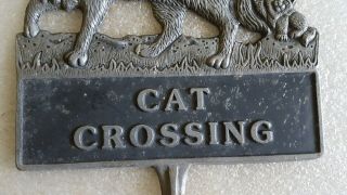 Vintage CAT CROSSING Sign Embossed Cast Aluminum Metal Yard Sign Cat & Kittens 3