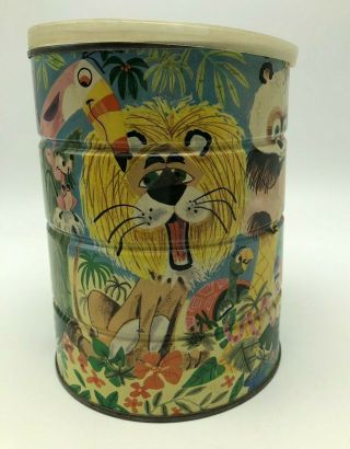 Vintage Folger ' s Tin Coffee Can Jungle Animals Zoo Pink Elephant Lion Monkeys 3