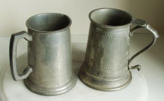 2 X Pewter Clear Glass Bottom Pewter Tankard Beer Mugs