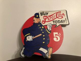 Vintage Pepsi Pete Cardboard Police Sign Buy Pepsi - Cola Today 5 Cent