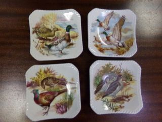 4 Royal Adderley Bone China Game Bird Ring Pin Dishes Coasters Tapas Butter Pats