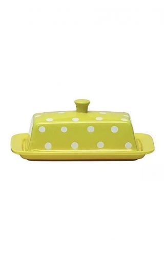 Stoneware Covered Butter Dish Yellow With Polka Dots - Kitchen Decoration