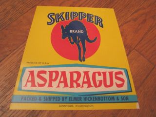 Rare 1950 Skipper Asparagus Crate Label Sunnyside Hickenbottom Kangaroo