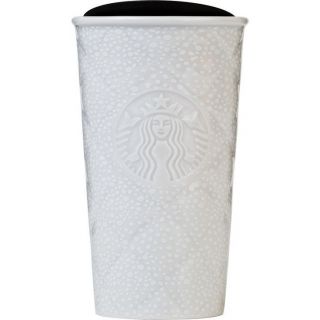 Starbucks Quilted Silver White Snow Ceramic Tumbler Mug Siren Double Wall 2016