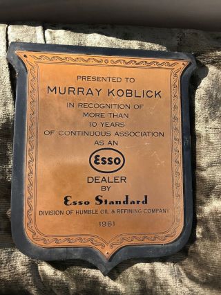 Vintage 1961s So Humble Oil And Refining Company 1961 Dealer Recognition Plaque