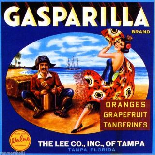 Tampa Florida Gasparilla Pirate Orange Citrus Fruit Crate Label Art Print
