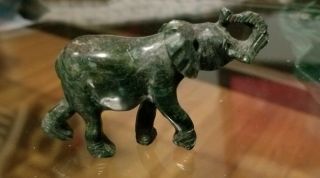 Vintage Green Hand Carved Marble Stone Elephant Figurine