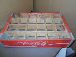 Vintage 1973 Wooden Coca Cola Coke 24 Bottle Crate / Carrier / Red Box