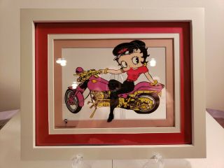 Betty Boop On Harley Motorcycle Animation Art Sericel Cel Framed 3x Matted