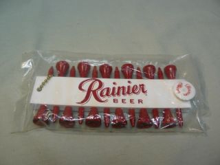 Pack Of 10 Vintage Rainier Beer Golf Tees With Holder & Ball Marker Nos