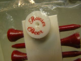Pack of 10 Vintage Rainier Beer Golf Tees with Holder & Ball Marker NOS 2
