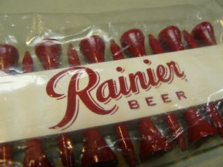 Pack of 10 Vintage Rainier Beer Golf Tees with Holder & Ball Marker NOS 3