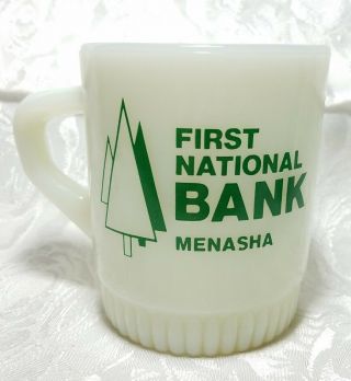 Vintage Fire King Anchor Hocking First National Bank Menasha Wis Coffee Mug Cup