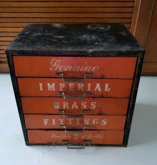 Vintage Imperial Brass 5 Drawer Cabinet Repair Shop Service Gas Station Empty