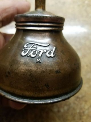 Antique Ford Oil Can Vtg Oiler Spout Copper Plated Model A T Script 1930s OEM 2