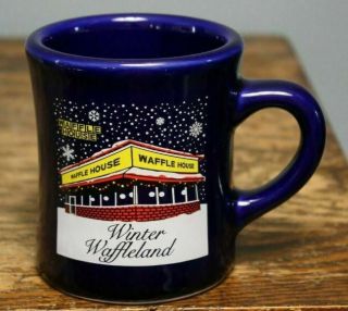 Waffle House Coffee Mug 2015 Christmas Holiday Cup Blue Winter Waffleland