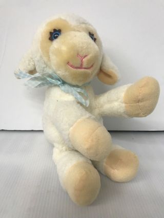 Vintage Del Monte Fluffy Lamb Plush Stuffed Animal Trudy Yumkin Blue Bow Eyes