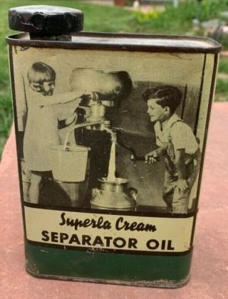 Superla Tin Cream Seperator Cow Farm Dairy Can Quart Vintage Oil Milk Lid Old