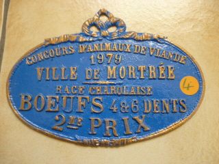 French Vintage Agriculture Plaque Trophy Award Animals Prize Sign Cow Horse