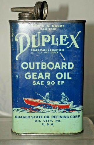 Vintage 1940s - 50s Quaker State Duplex Outboard Advertising Gas Oil Can