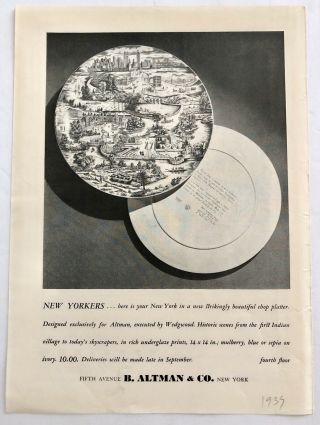 Vtg Advertising B.  Altman & Co Wedgewood Nyc Print Ad 1939