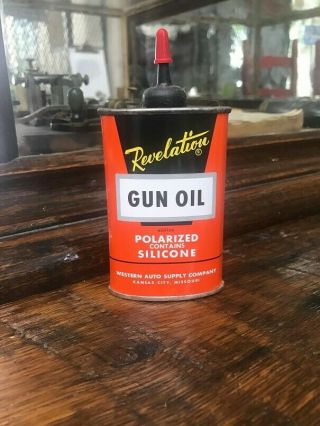 Vintage Revelation Gun Oil Can - - 3oz - - Full - - Western Auto Supply Company