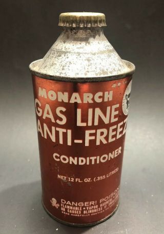 Vintage Monarch Gas Line Antifreeze Can Conetop Full Authentic Ships Usa