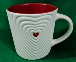 2008 Starbucks White W/red Heart Valentine Coffee Large Mug Cup 16oz