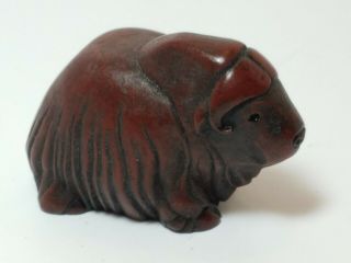 Vintage Boma Hand Carved Musk Ox Red Wood/resin Figurine Canada Inuit Muskox