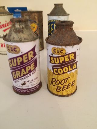Two C&c 6oz Soda Cone Top Cans Fence Rootbeer And Grape