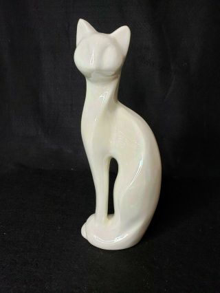 Vintage White Lusterware Siamese Cat Figurine - Mid Century Modern Decor